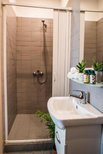 a bathroom with a shower and a sink at Athens Gem in Athens