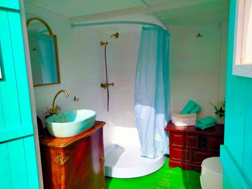 a bathroom with a sink and a shower with a toilet at Tropical Dreams Motril in Los Tablones