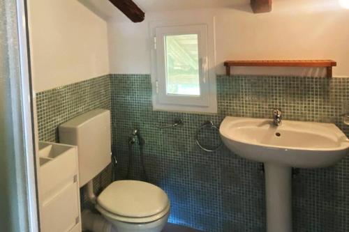 a bathroom with a toilet and a sink at Cottage sui colli Bolognesi in Bologna