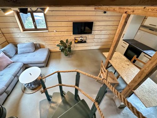 an overhead view of a living room in a tiny house at Escale au cœur de l'Alsace in Wolfisheim