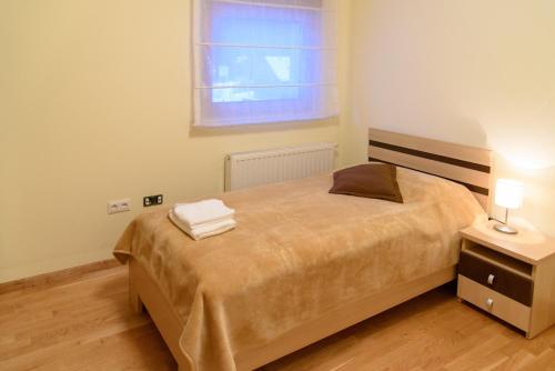 a bedroom with a large bed and a window at Villa Bjelolasica in Jasenak