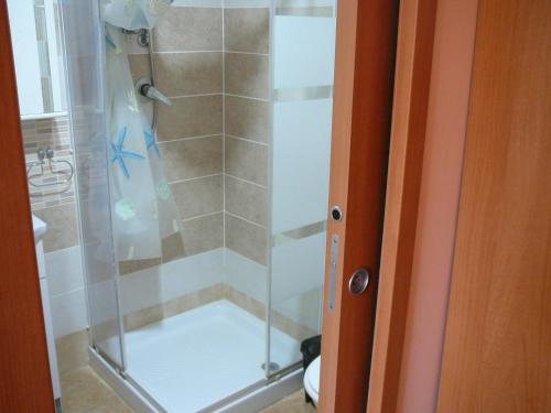 a shower with a glass door in a bathroom at monolocale tropea in Parghelia