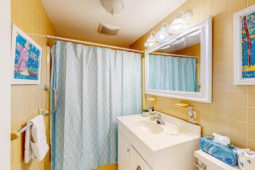 y baño con lavabo y ducha. en Bay Colony Vista, en Provincetown