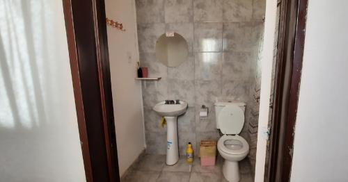 La petite salle de bains est pourvue de toilettes et d'un lavabo. dans l'établissement Soñar en la Patagonia, à Trelew
