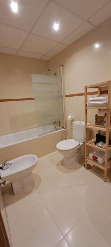 La salle de bains est pourvue de toilettes et d'un lavabo. dans l'établissement Apartamento Juan de Herrera, à Malaga
