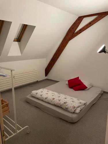 a bedroom with a bed in a attic at Central Room with amazing view in St. Gallen