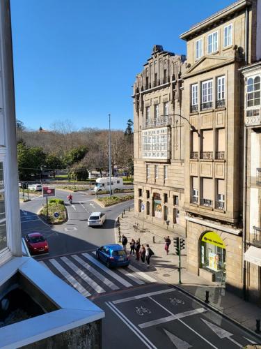 a view of a city street with a building at Casa de Maria in Santiago de Compostela