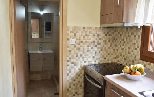 a kitchen with a bowl of fruit on the counter at Zefyros in Samothraki