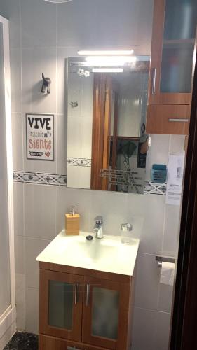 a bathroom with a sink and a mirror at Alojamiento en TORRE SOLOKOETXE License LBI227 in Bilbao