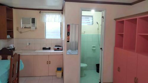 a bathroom with a shower and a sink and a toilet at CORALYN'S PLACE standard room in Boracay
