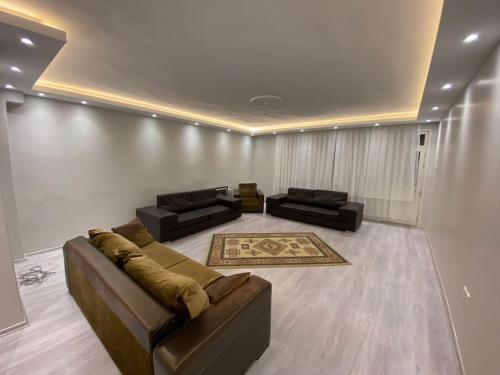 Devasa Büyük Konut 3+1 Derya في إسطنبول: غرفة معيشة مع أريكة وكوبين