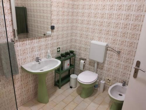 een badkamer met een wastafel en een toilet bij 2 Quinta Lamy - Casas & Papéis in Porches
