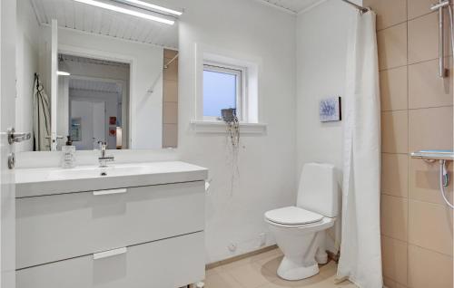a bathroom with a toilet and a sink and a mirror at 2 Bedroom Nice Apartment In Skagen in Skagen