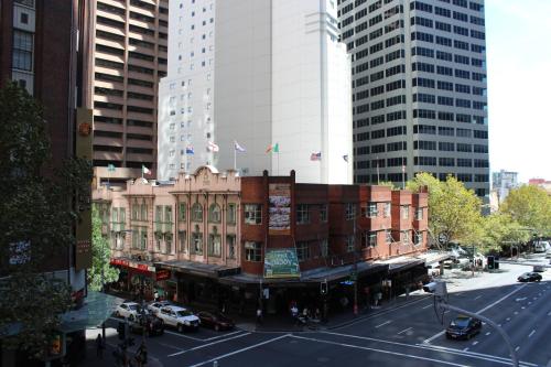 an aerial view of a city street with tall buildings at ibis Sydney World Square in Sydney