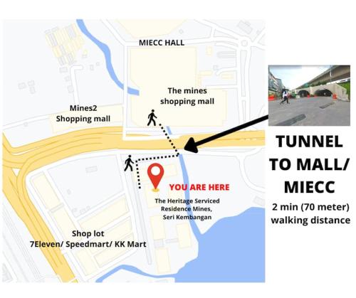 a map of the tunnel to mall to magellan mecca at [HERITAGE 9] HOMESTAY Studio 4Pax, FREE WIFI in Seri Kembangan