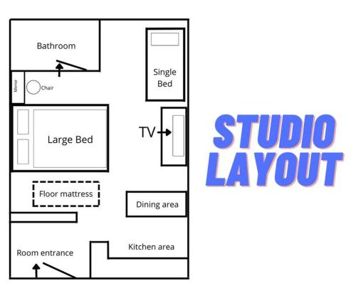 a schematic diagram of a studio layout at [HERITAGE 9] HOMESTAY Studio 4Pax, FREE WIFI in Seri Kembangan