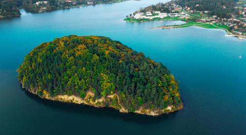 an island in the middle of a body of water at Lemon Resort Spa in Gródek Nad Dunajcem