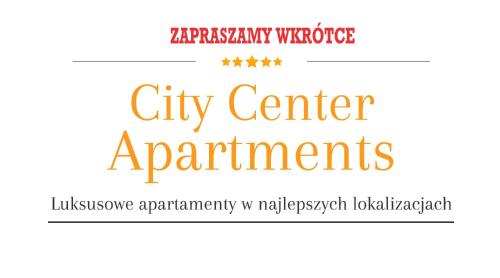 a sign for a city center apartments with the words city center apartments at Apartamenty Cicha - Centrum in Krynica Zdrój