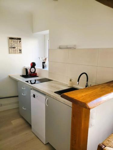 eine Küche mit einer Spüle und einer Arbeitsplatte in der Unterkunft Appartement de charme à Sarlat in Sarlat-la-Canéda