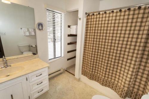 a bathroom with a shower curtain and a sink at Seven Springs - Swiss Mountain 3 Bedroom Standard Condo, Near Golf Course condo in Champion