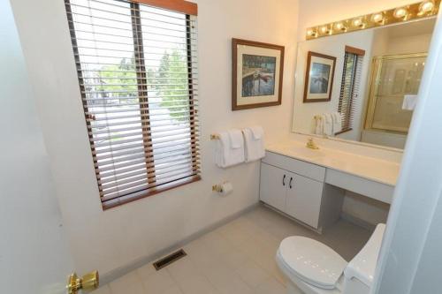 ein Badezimmer mit Toilette, Waschbecken und Spiegel in der Unterkunft Seven Springs Sunridge 3 Bedrooms Premium Condo, Pet Friendly! condo in Champion