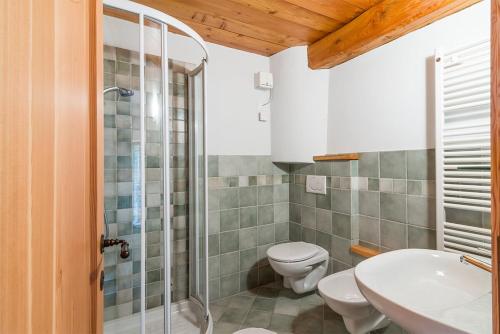 ein Bad mit einer Dusche, einem WC und einem Waschbecken in der Unterkunft Civico 5 in Marmora