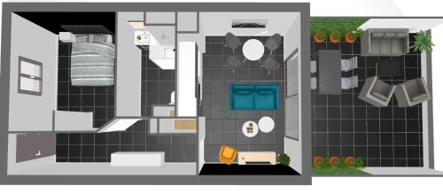 un plan d'étage d'une maison dans l'établissement La Pépite - Appt en Hypercentre au calme, Terrasse et Garage - Res Meyer, à Royan