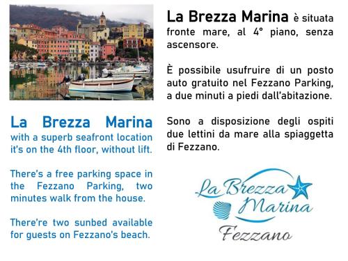 a flyer for a marina with boats in the water at La Brezza Marina in Fezzano