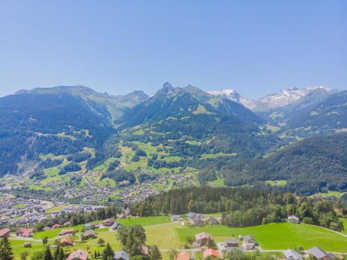 a view of a valley with mountains in the background at Ferienwohnung am Gant in Bartholomäberg