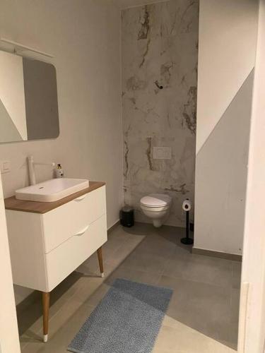 a bathroom with a sink and a toilet at Eau de vie in Ostend