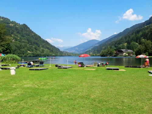 a large grass field next to a body of water at Apartment Enzian by Interhome in Arriach