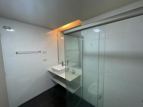 y baño con lavabo y ducha acristalada. en Modern Loft in Buenos Aires down town en Buenos Aires