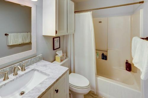 a bathroom with a sink and a toilet and a shower at Cozy Sioux Falls Home - 7 Mi to Downtown! in Sioux Falls