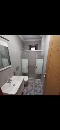 Çınarcık的住宿－Yalova Beach Apartment，一间带水槽、淋浴和卫生间的浴室