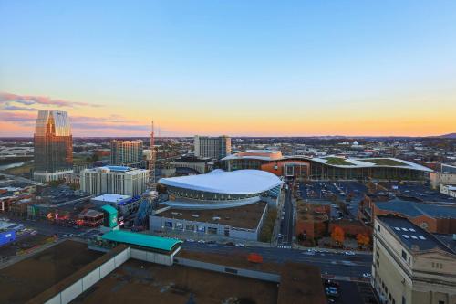 an aerial view of a city at sunset at Renaissance Nashville Hotel in Nashville
