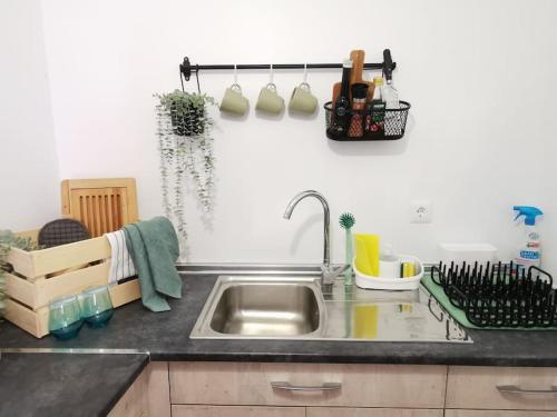 eine Küche mit einer Spüle und einer Arbeitsplatte in der Unterkunft Casa Roya in Montalbán