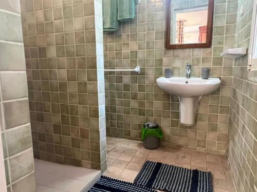 a bathroom with a sink and a shower at Principauté in Gorée