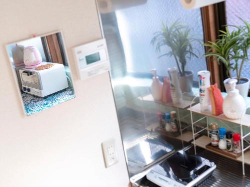 a kitchen with a sink and a toaster and plants at Whole house rental 一棟貸切宿 "Your Home Tottori" 市内中心地近くの素敵な一軒家 in Tottori