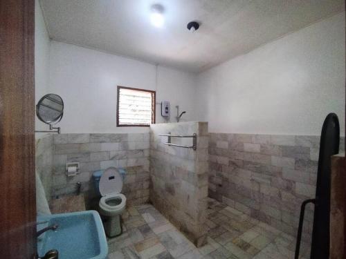 een badkamer met een toilet en een wastafel bij Transient House in Puerto Galera