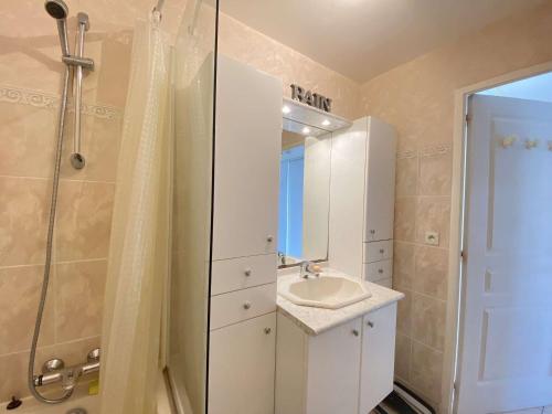ein Bad mit einem Waschbecken und einer Dusche in der Unterkunft Appartement Pornichet, 2 pièces, 4 personnes - FR-1-245-180 in Pornichet