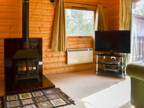 a living room with a fireplace and a flat screen tv at Paradise Lodge-uk31996 in Legbourne