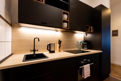 Kuchyň nebo kuchyňský kout v ubytování Business & Life Apartment nähe TU, HBF und Oper - SmartTV, MagentaTV und Küche