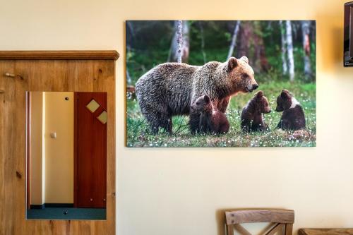 a picture of a bear with three cubs on a wall at Willa Paula in Ząb