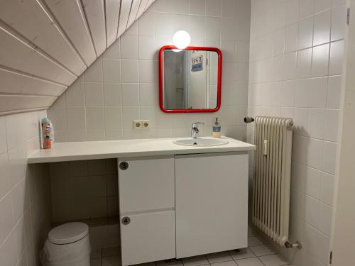 bagno con lavandino e specchio di Haus Schönwald a Friburgo in Brisgovia