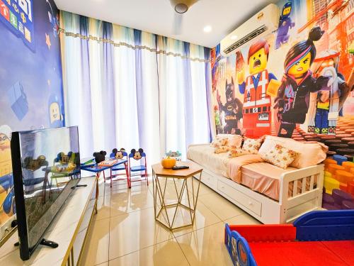 a bedroom with a lego room with a bed and a tv at D'Pristine Theme Suite by Nest Home at LEGOLAND in Nusajaya
