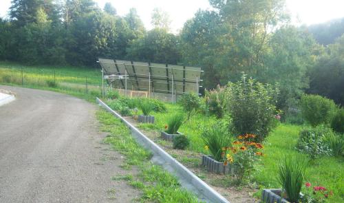 a garden with plants and flowers on the side of a road at Krystyna in Bystre