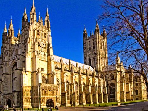 a large building with a tower and a cathedral at Arthouse Canterbury-Free Secure Parking in Canterbury