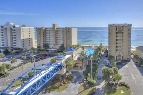 an aerial view of a city with the ocean at Crystal Tower Unit 908 in Gulf Shores