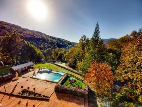 an overhead view of a swimming pool in a yard at Diuna Beskidy Ustroń - dawny Kolejarz in Ustroń