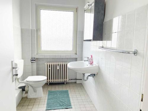 een badkamer met een wastafel, een toilet en een raam bij Apartment with 3 rooms in Hürth in Hürth